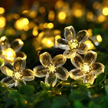 Струнные фонари 7 м IP65 Водонепроницаемые Sakura Fairy Solar 50 светодиодов Декор для вечеринки в саду