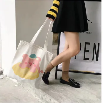 Сумки для покупок, женские сумки из холста с принтом Sweet Kawaii, Повседневный магазин, высококачественная универсальная сумка для покупок в корейском стиле Harajuku, Новая