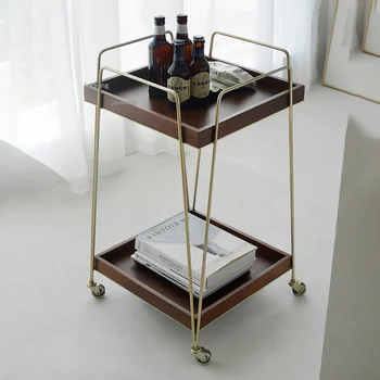 Тележка для кухонной мебели из кованого железа в скандинавском стиле, двухслойная тележка для столовой, диван для гостиной, приставной столик для отеля на колесиках