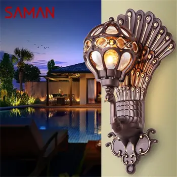 Уличные настенные светильники SAMAN в стиле ретро, классические бра с павлиньим абажуром, Водонепроницаемые декоративные лампы для дома, веранды, виллы