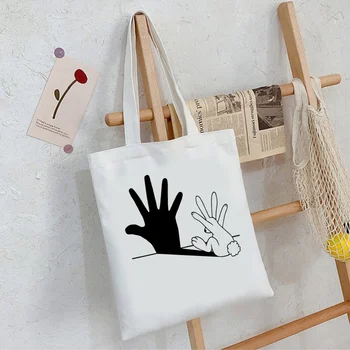 Хозяйственная сумка Rabbit Hand Shadow, джутовая сумка-тоут, сумка bolso bolsa, складная сумка reciclaje boodschappentas bolsas ecologicas на заказ