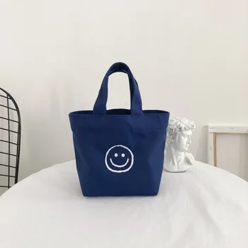 Холщовая сумка Корейская версия Instagram Super Fire, милая маленькая сумка со смайликом, холщовая сумка для студенток, сумка для бенто, мини-сумка-тоут