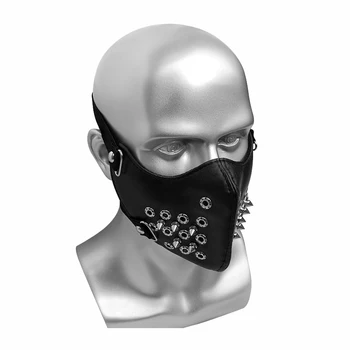 Черная панк-маска для вечеринки с заклепками из искусственной кожи, мужские и женские маски в стиле хип-хоп, маски для выступлений на сцене бара
