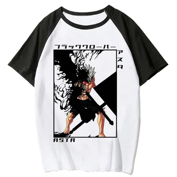 Черная футболка с клевером, женская дизайнерская футболка с аниме комиксами, женская одежда из японского аниме харадзюку