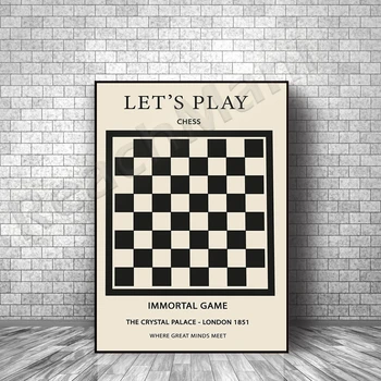 шахматы. Шахматная доска, черно-белый дизайн, геометрическая графика украшение домашней стены выставка холст печать плакат